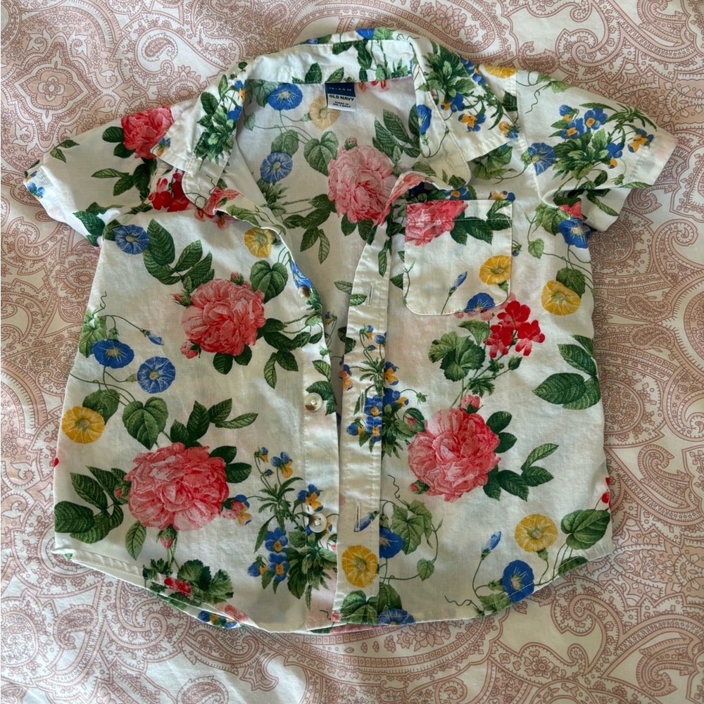 Old Navy Floral Toddler Popplin Button Down Shirt 18-24 Months